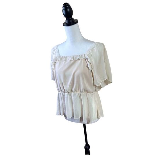Womans Plus Short Sleeve Peasant Top Cream Color Flowey Light Weight Size 1XL - Picture 7 of 10